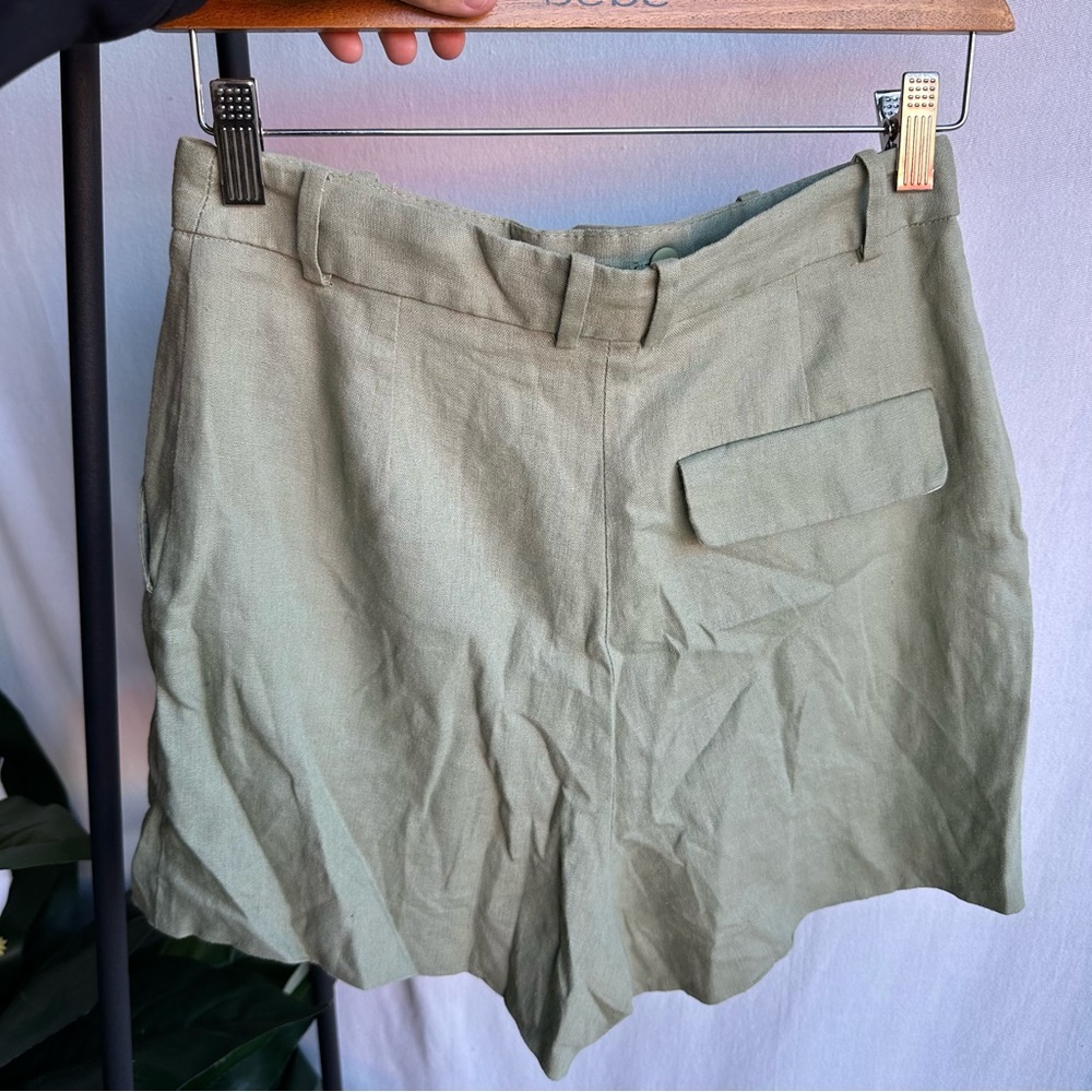Zara Army Green Linen Blend Flowy Trouser Shorts / Size S - Picture 4 of 6